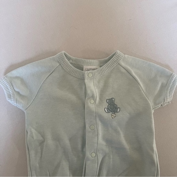 Vintage Carter’s Baby Bubble Onesie Romper with Bear Embroidery Green 0-3 Months - Picture 2 of 8